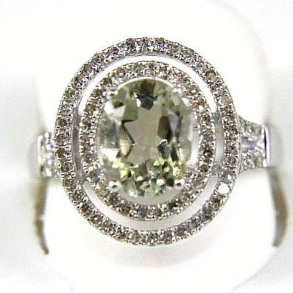 Oval Green Amethyst & Diamond Ring 14k WG 2.49Ct